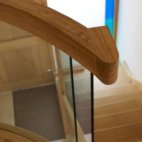 wood and glass stair banisters